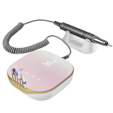 Електрична машинка для манікюру та педикюру Madenia TouchPro – 35000 об/хв, з LED-дисплеєм, 6 насадок (рожевий)