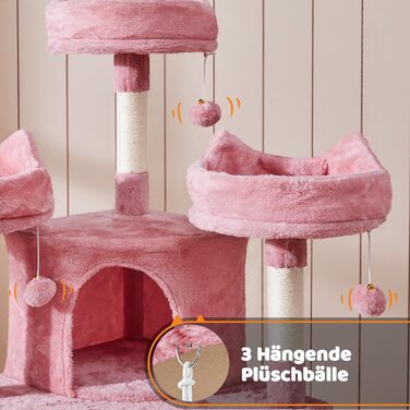 Кігтеточка-комплекс Yaheetech для котів 174 см з 3 платформами, ігровий будиночок, рожевий