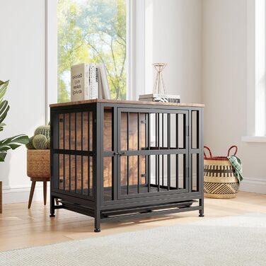 Дерев'яний вольєр для собак, 83 см, велика собача будка для дому, міцний вольєр для великих собак, вольєр з 2 дверима, знімний піддон, приліжний столик