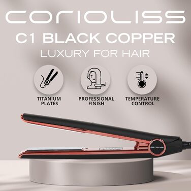Випрямляч для волосся Corioliss C1 з титановими пластинами та функцією завивки для тонкого волосся, професійний з регулюванням температури (Чорний м'який на дотик, мідний)
