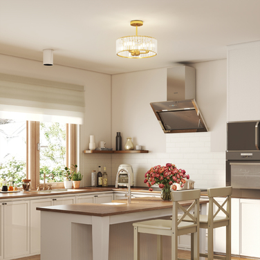 HOMCOM Chandelier with Crystal Shade - 3-Light Gold Metal Finish