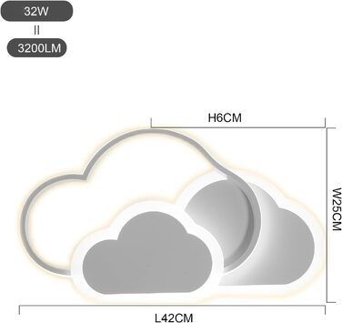 LED Ceiling Light for Kids' Room, Lamp Ceiling, 42CM Ceiling Lamp for Kids' Room, Dimmable with Remote Control, 32W Lamp for Kids' Room Ceiling Light, Clouds for Living Room, Bedroom