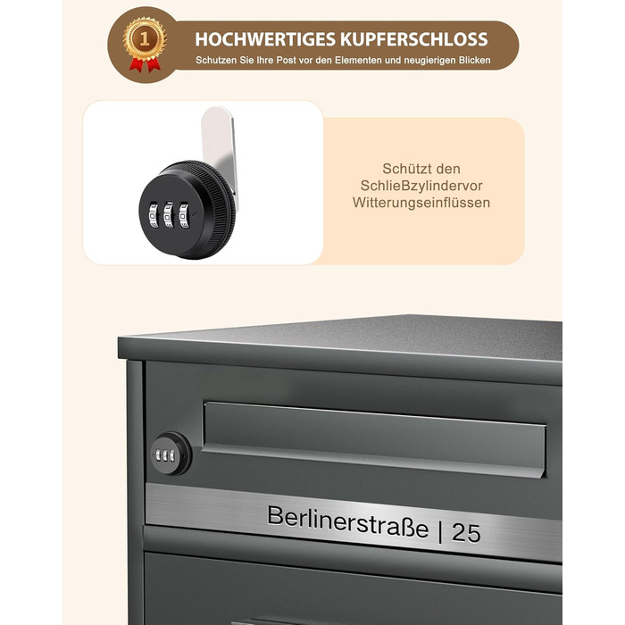 Поштовий ящик вуличний Edestahl Anthrazit з газетницею (37x37x10 см) та індивідуальним іменним шильдиком. Водонепроникний, з наклейкою проти небажаної реклами.