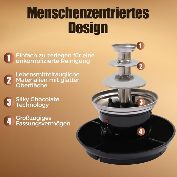Електричний шоколадний фонтан на 3 яруси з функцією плавлення, 40W, ємність 0.45 кг, з нержавіючої сталі, для вечірок, днів народжень, весіль