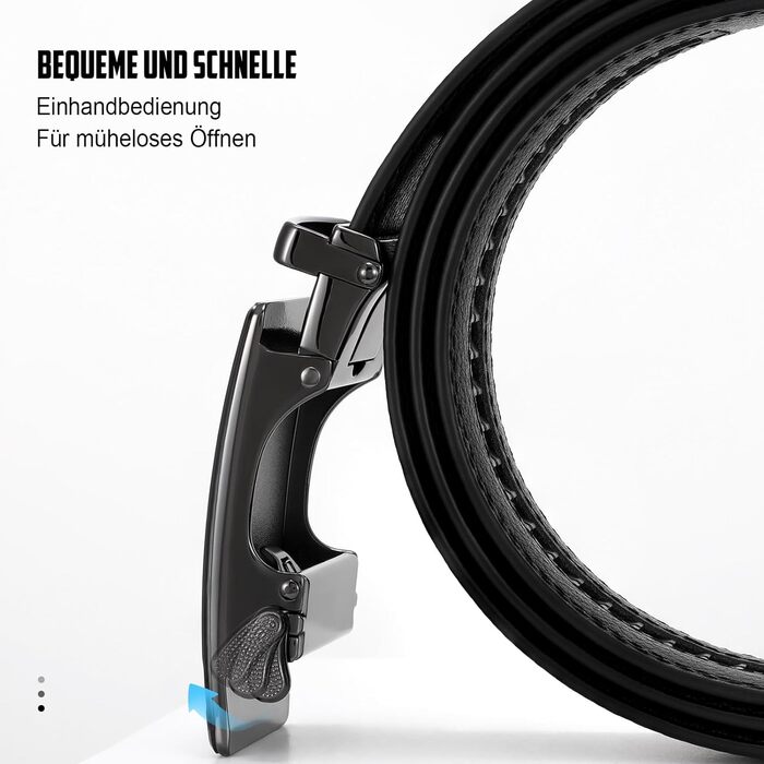 Чоловічий шкіряний ремінь JasGood з автоматичною застібкою та регулюванням, 35 мм, чорний, 115 см (підходить для талії 85-100 см)