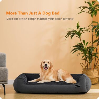 HMTOPE Dog Bed, Dog Sofa, Dog Cushion, Dog Basket, Detachable and Washable, Dark Grey, 110 x 86 x 26 cm