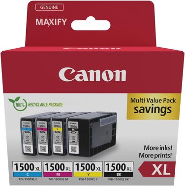 Комплект картриджів Canon PGI-1500 XL (Чорний, Блакитний, Пурпуровий, Жовтий) — набір з 4-х чорнильних картриджів підвищеної ємності