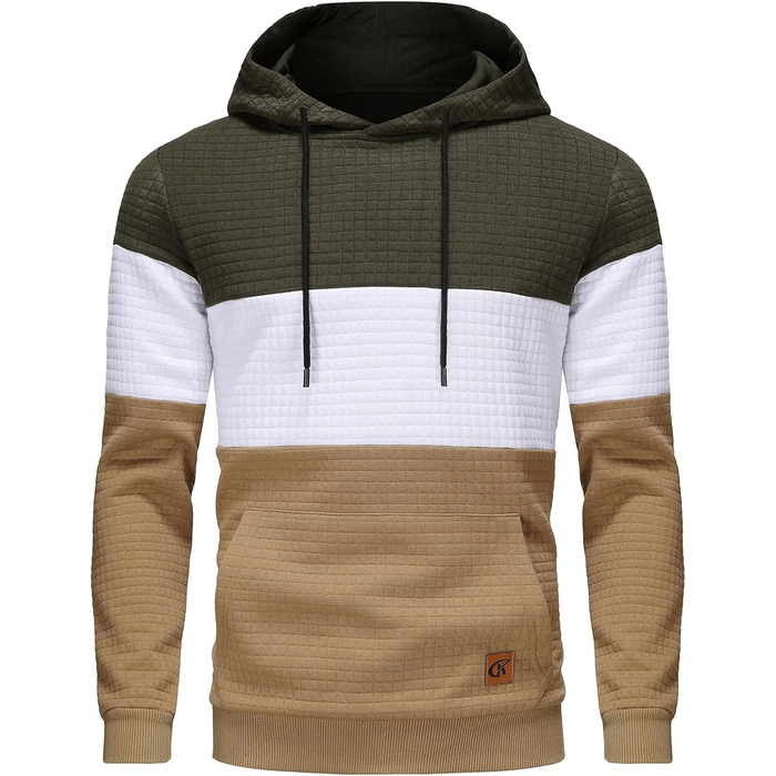 Чоловічий худі YuKaiChen з па́тчворком, великі рукави, капюшон, кольоровий, з кишенями, оливковий/білий/хакі