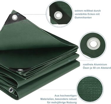 280g/m² Cover Sheet / Fabric Sheet made of PE [without recycled materials], waterproof and reinforced protective sheet for garden furniture, pool, car, trampoline, with 16m rope for fastening (4x8m, Green)