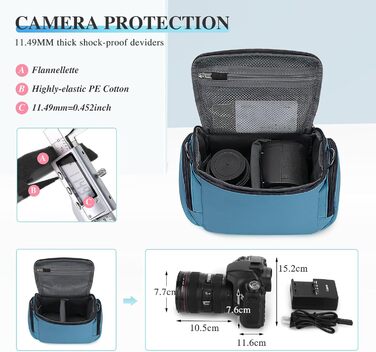 Сумка для камери Baigio: фотосумка для DSLR/SLR з відділеннями для об'єктивів та аксесуарів (блакитна)
