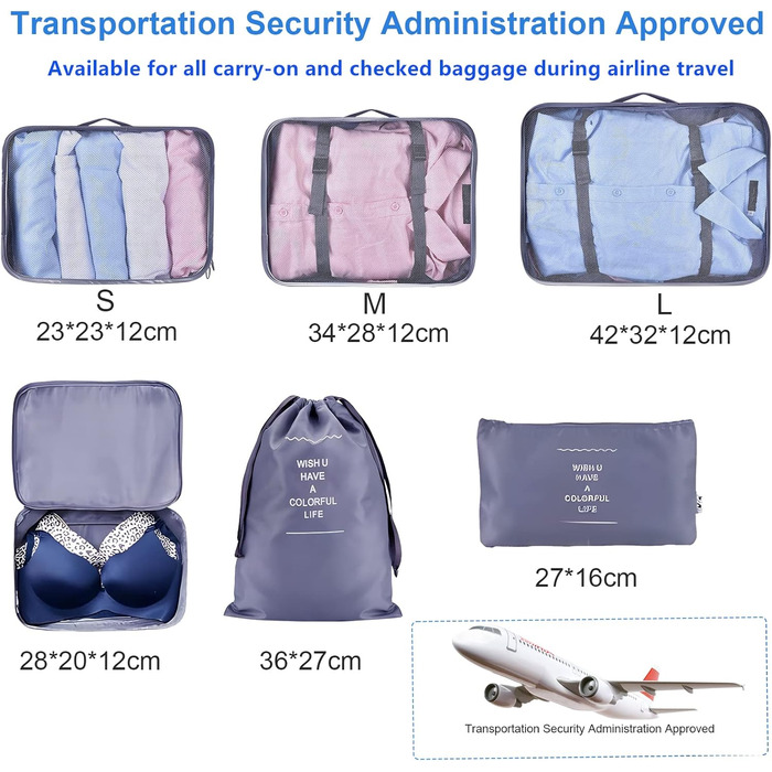 Органайзер для валізи AiQInu, набір 7 шт: кубики для пакування, органайзери для подорожей, сумки для одягу та взуття (Сірий, 6 шт, Single)