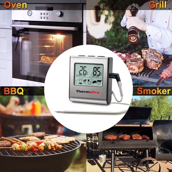 Термометр для м'яса ThermoPro TP16: цифровий, з таймером, для приготування на грилі, мангалі, духовій шафі