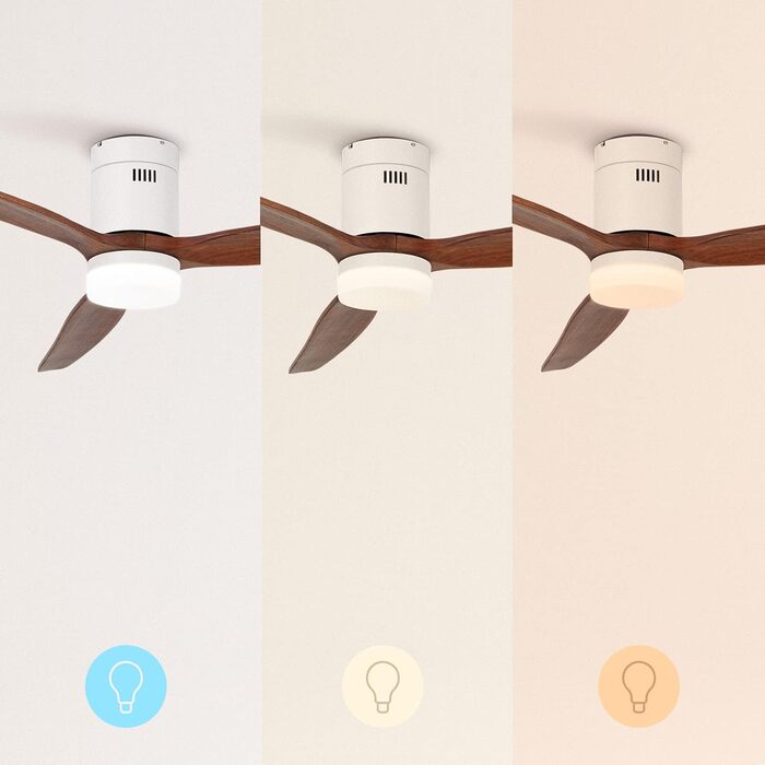 Вентилятор стельовий WINDCALM M з ABS корпусом, деревоподібні крила, Wi-Fi, пульт, 40W, Ø132cm, 6 швидкостей, таймер, DC-двигун, літньо-зимовий режим, з підсвічуванням