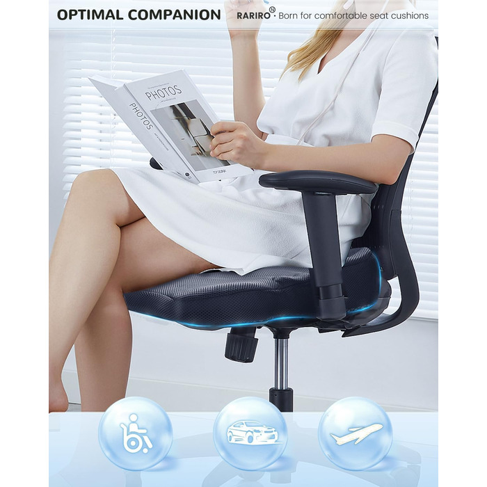 Гелеве сидіння для офісного крісла: ергономічна подушка з подвійною структурою та стільниковою поверхнею (зелена, 43x37x7 см). Для тривалого сидіння, автомобіля, каяка, інвалідного візка. Подушка для куприка та ішіасу.