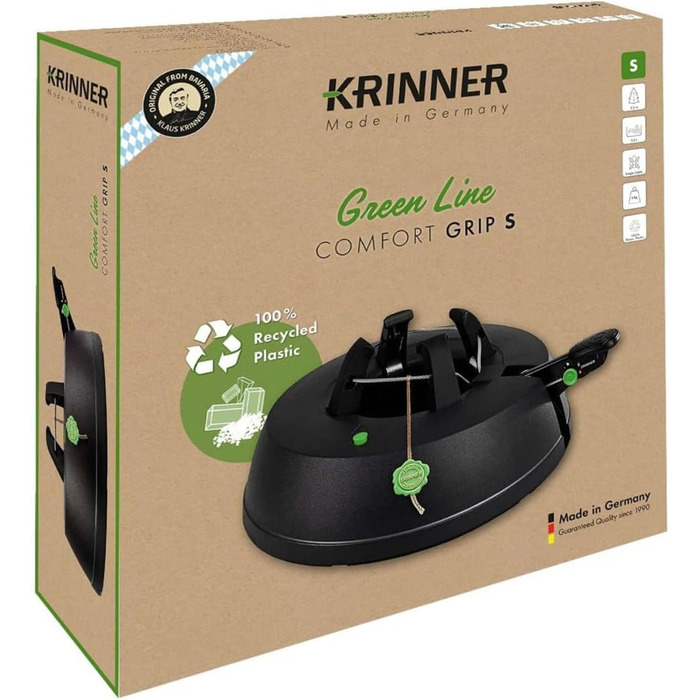 KRINNER® Green Line Comfort Grip S Recycling Christmas tree stand, including foot pedal single-rope system with 3-liter water tank for tree heights up to 2.3m. Made in Germany 94219, Black