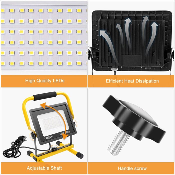Набір з 2 LED прожекторів wowspeed 100W 10000Лм, холодне біле світло 6500K, водонепроникні (IP66) будівельні лампи зі шнуром 3м і штекером для майстерні та будівництва