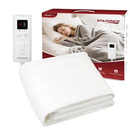 Електрична ковдра StarOnce 160x140 см для двоспального ліжка з 10 рівнями нагріву, автовимкненням, 2 пультами та захистом від перегріву. Можна прати в машині. Біла (150x80 см)