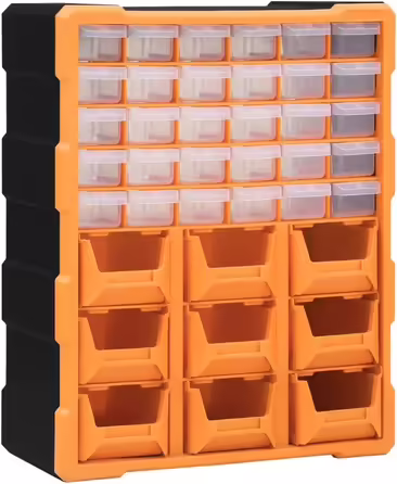 vidaXL Multi-Drawer Organizer with Sorting Boxes, Assortment Boxes, Assortment Case, Assortment Box, Small Parts Storage 52x16x37.5cm (30 + 9 drawers, Orange)