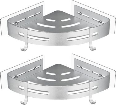 GRICOL Shower Caddy Corner Shelf Shower Shelf No Drilling Metal with 4 Hooks Shower Storage Bathroom Shelf with Adhesive Bathroom Shelf for Bathroom and Kitchen 2 Tiers Silver