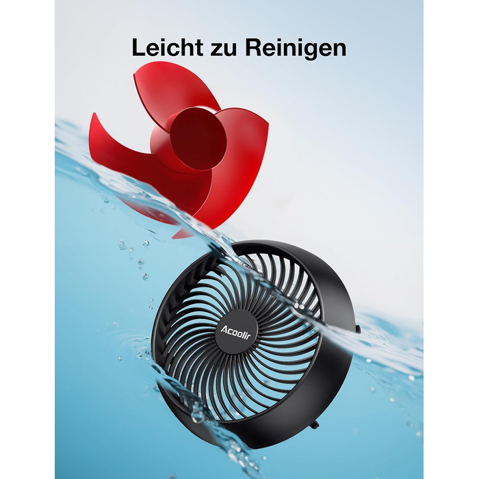 Вентилятор Acoolir тихий 24dB з двома осями обертання, 3 швидкості, для спальні, офісу, вітальні (чорно-червоний)