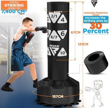 Дитячий боксерський мішок RDX 4 фути зі стійкою, рукавички для тренувань, MMA, кікбоксинг, бокс, бойові мистецтва, муай-тай, партнер для ударів, мішки для ударів, мішки-манекени, вакуумна основа (багатофункціональний) білий 4FT