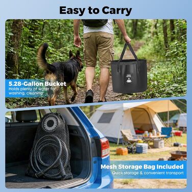 Портативний душ для кемпінгу з насосом та акумулятором 8000mAh, 20л, IPX7 водонепроникний