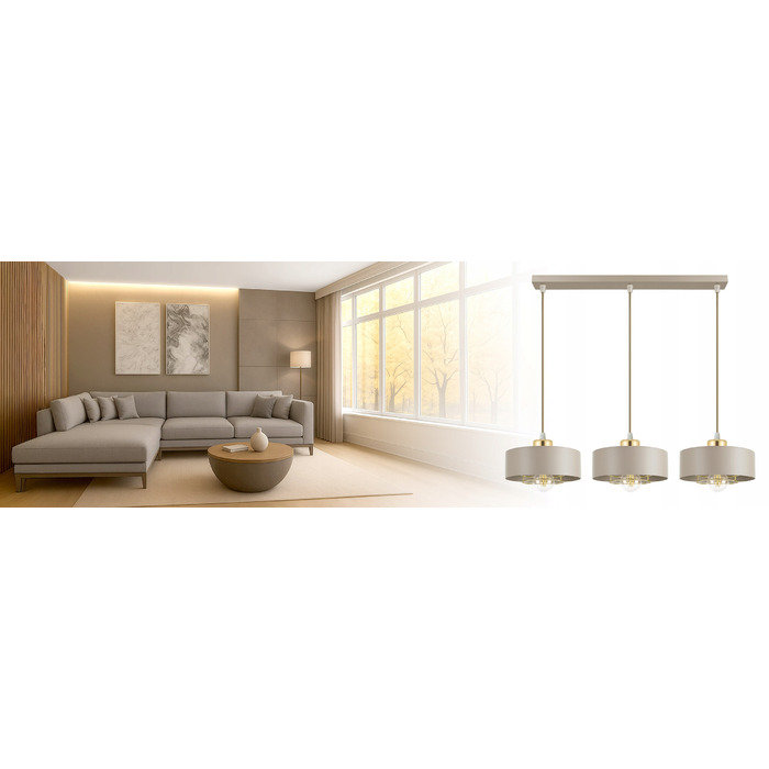 Підвісна лампа LEDLUX бежева, металева, 3xE27 із золотистими деталями
