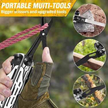 Gift for Men, BIBURY Multitools, Outdoor Multi Tool Folding Pliers with Improved Scissors and Screwdriver, Stainless Steel Multitools with Nylon Pouch, Christmas Gifts for Dad