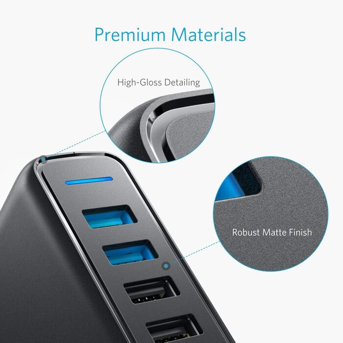 Зарядний пристрій Anker PowerPort Speed 5 63W 5 портів USB з Quick Charge 3.0 та Power IQ для Samsung, iPhone, iPad
