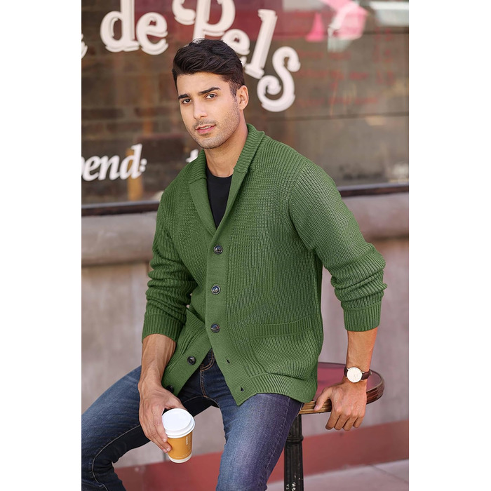 Чоловічий кардиган Runcati з грубого в'язання, великий розмір L, з коміром-шарфом та ґудзиками