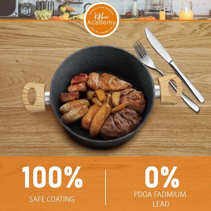 Набір каструль і сковорідок Kitchen Academy 12 предметів, антипригарне покриття, з кришками, для індукції, газу та мікрохвильовки, сірий