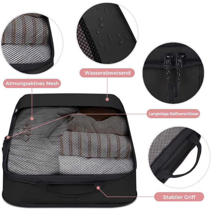 Набір кубиків для пакування багажу BAGLHER - Органайзери для подорожей, водонепроникні, чорні