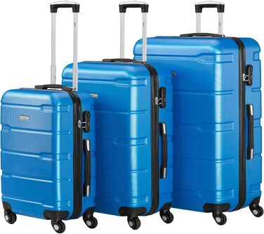 Набір валіз Zelsius 4 шт. з ABS, з кодовим замком, 4 колеса, внутрішній роздільник | Набір валіз з твердим корпусом, великі валізи, набір багажу, ручна валіза (Блакитний, 3 шт.)