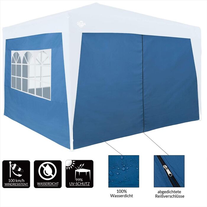 Deuba® 2-piece side walls, 3x2 m each, water-repellent, side windows, zipper closures, securing straps, pavilion, folding pavilion, garden tent, party tent, 6x3m (Blue)