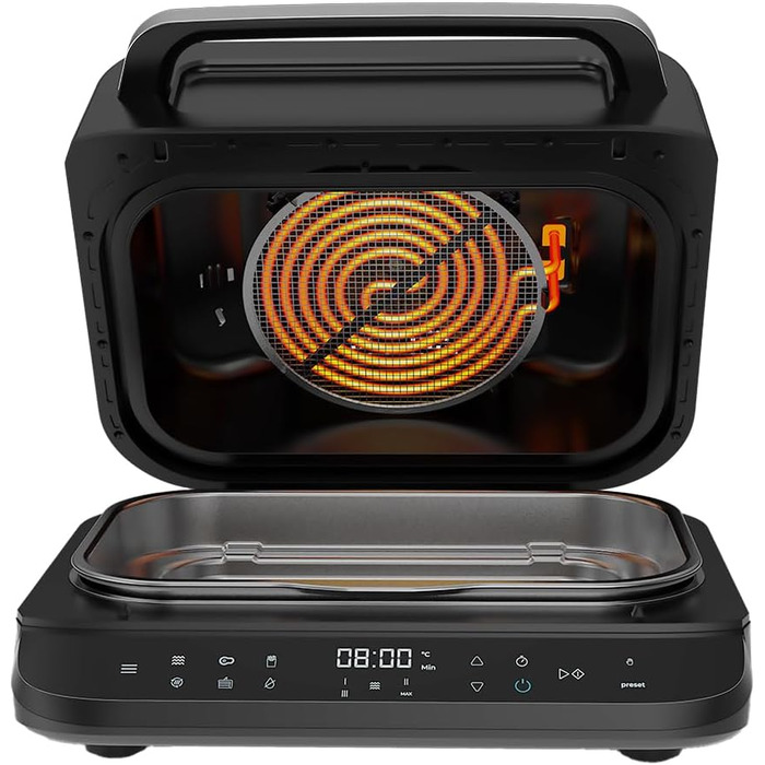 Cecotec Oil-Free Grill Air Fryer 6 L Cecofry FireDome 6000. Air Fryer. 2400 W, 6 cooking modes and 4 grilling levels, adjustable thermostat, including temperature sensor and 6-liter accessories.