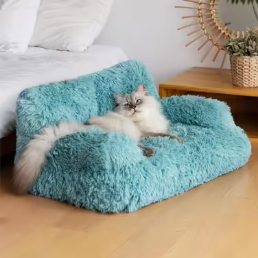 MEWOOFUN Стильне ліжко-диван для котів і собак, плюшеве, 76x45 см, знімний і праний чохол, синє