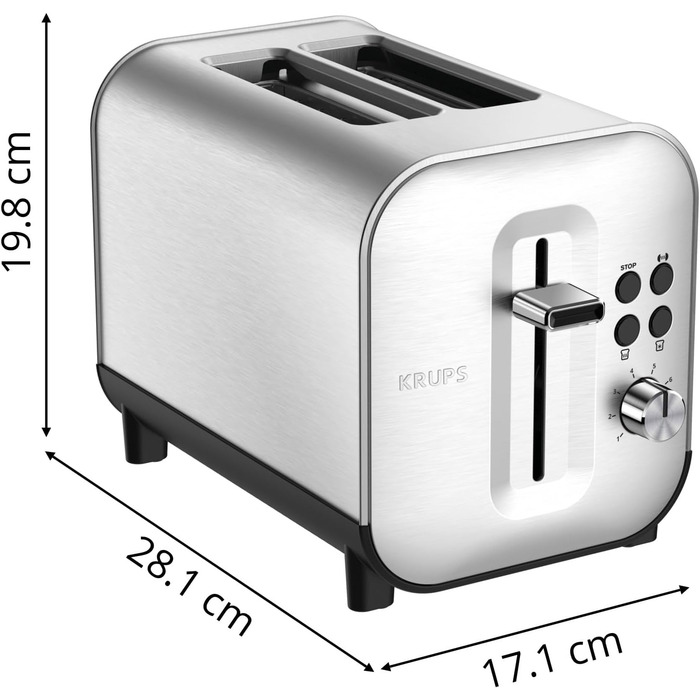 Krups KH682D Excellence Toaster | 8 Browning Levels | 4 Functions | 2-Slice Toaster | Lift Function | Removable Crumb Tray | 850 Watt | Brushed Stainless Steel