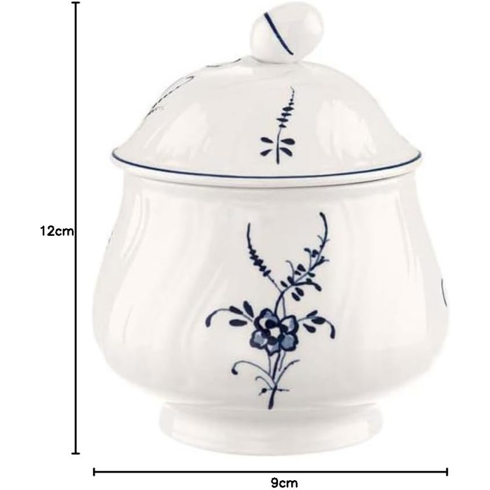 Villeroy & Boch Vieux Luxembourg Sugar Bowl, Premium Porcelain, White/Blue, 1023410930, 11.2 x 15 x 3 cm