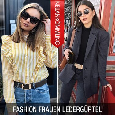 Жіночий шкіряний ремінь WHIPPY великого розміру, модний ремінь з натуральної шкіри з надійною пряжкою для джинсів, штанів, суконь (I-чорний + Бежевий (золота пряжка), 3XL:150см (підходить для талії 134-145см))