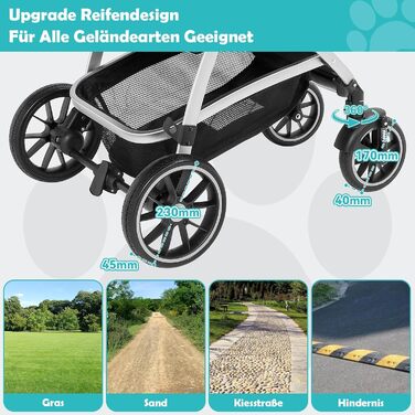 Візок для собак, складаний, до 25 кг, сірий. Алюмінієвий каркас, поворотні колеса, гальма, страхувальний ремінь, м'яке сидіння