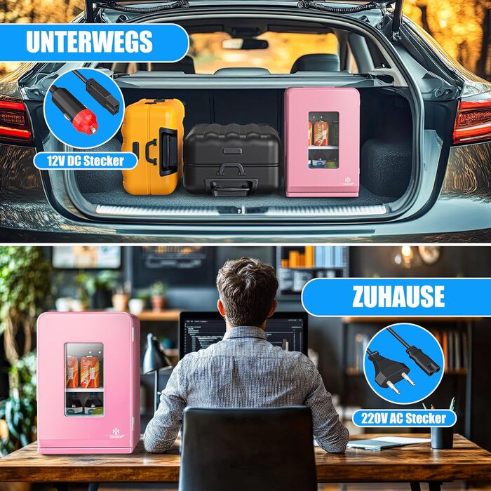 KESSER® Міні холодильник-термобокс 15L 2в1: охолодження та нагрівання, AC/DC, для авто, офісу, дому, кемпінгу (рожевий)