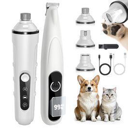 Триммер для стрижки кігтів та стрижка кігтів для собак 2 в 1, безшумний, акумуляторний, електричний, для великих, середніх та маленьких собак, білий