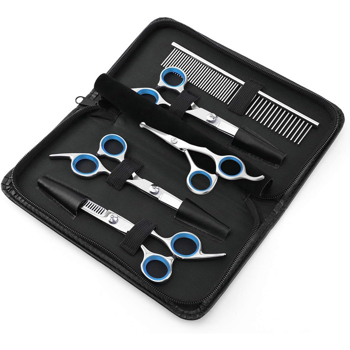 Набір професійних ножиць для грумінгу собак Pawaboo (5 шт.) - ножиці для стрижки шерсті з безпечними закругленими кінцями, синій