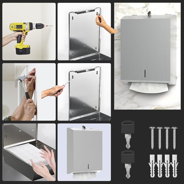 NICEME Paper Towel Dispenser, Paper Towel Holder with Lock, Multi-Fold Paper Towel Holder for Bathroom, Kitchen, Office, Holds 350-550 Sheets
