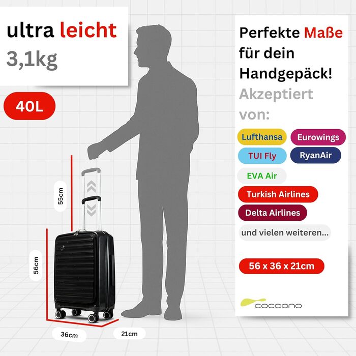 Чорний валіза-тролі 100 літрів з TSA замком - валіза з жорстким корпусом для подорожей