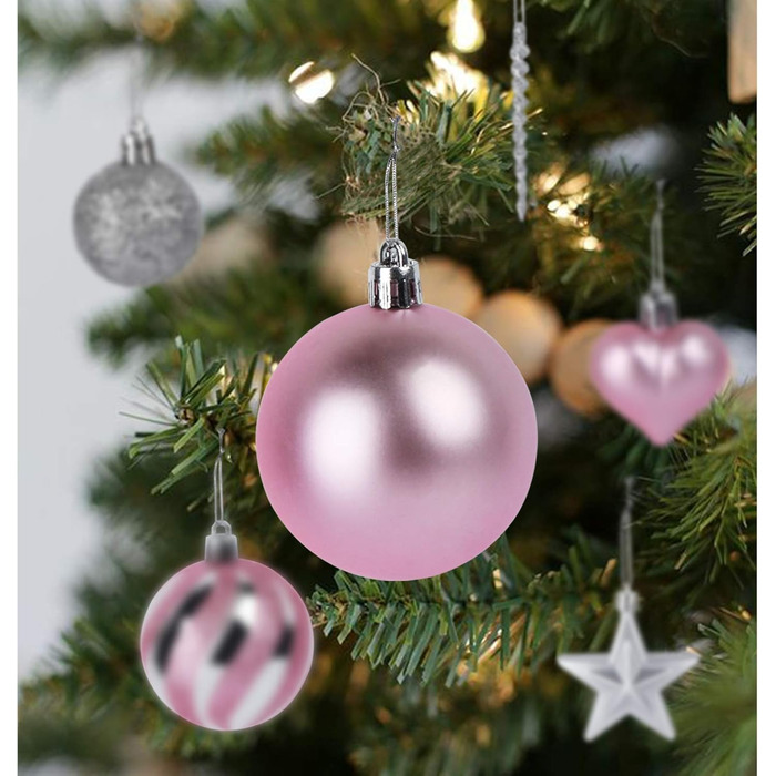 Набір прикрас для ялинки Agoer 100 шт. - блакитні, рожеві та срібні кульки з блискітками, пластик