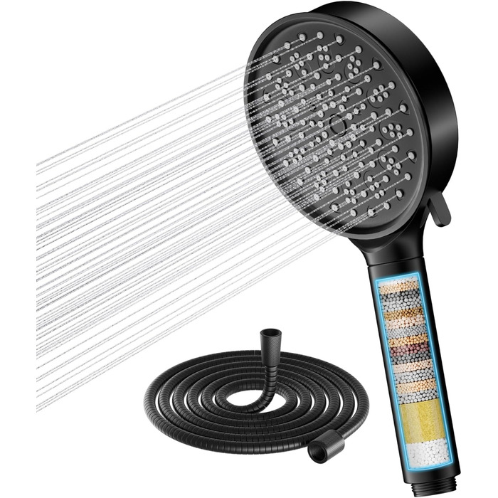 Cobbe Shower Head with Hose, High-Pressure Handheld Shower with 20-Stage Filtration, Water-Saving Shower Head with 6 Spray Modes, Rain Shower Pressure-Boosting and Water-Saving Shower Head for Hard Water