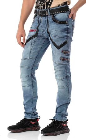 Чоловічі джинси Cipo & Baxx Destroyed, блакитні, 38W/32L | Модні рвані джинси в стилі biker