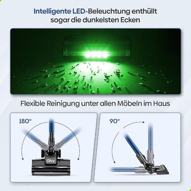 Акумуляторний пилосос Olvy 2-в-1 з функцією миття підлоги, для шерсті тварин, килимів та твердих поверхонь, бездротовий, без мішка, потужність 35KPA, 5 режимів, LED-дисплей, легкий, з HEPA-фільтром та аксесуарами