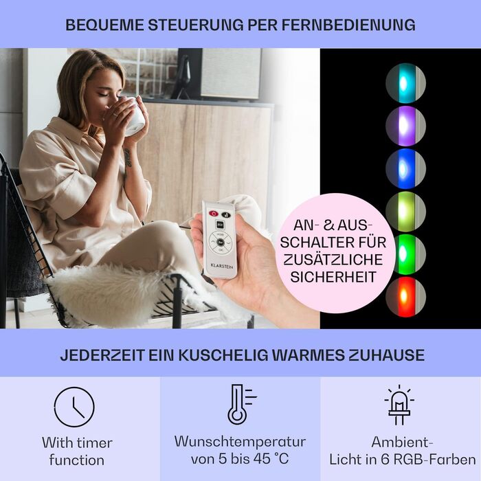 Електричний конвектор Klarstein Bornholm Curved Ambient: мобільний нагрівач з термостатом, 2000 Вт, чорний